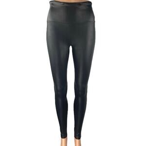 Spanx Women's Black Faux Leather Vegan Stretch Skinny Leggings Pants Size M